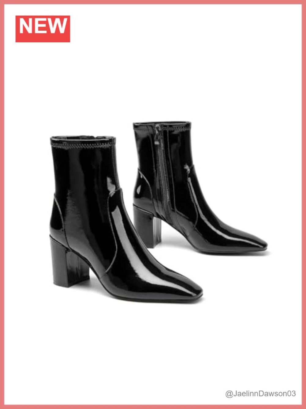 Chunky Heel Ankle Booties Patent Leather Square Toe Side Zip High Heeled Boots
